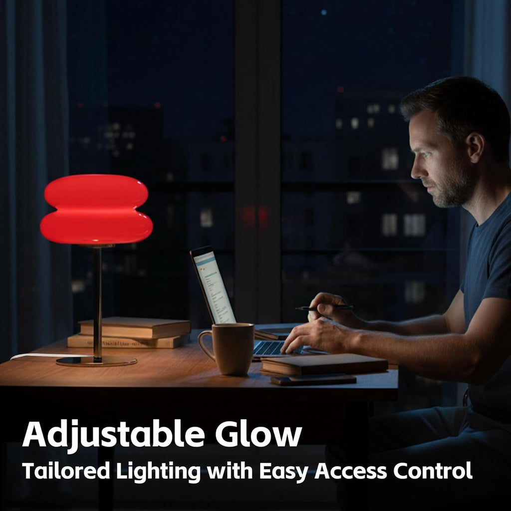 Bedroom Mushroom Lamp, Medieval Modern Bedside Table Lamp, Dimmable Retro Egg Tart Headlight, Unique Home Mushroom Decoration Aesthetic Lovely Living Room Desk Lamp (Red)