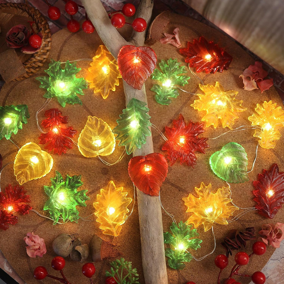 Solar String Lights Fall Leaf String Lights Outdoor Garden Decor Light Waterproof Yard Thanksgiving Christmas Fairy Lights 40LED 14Ft