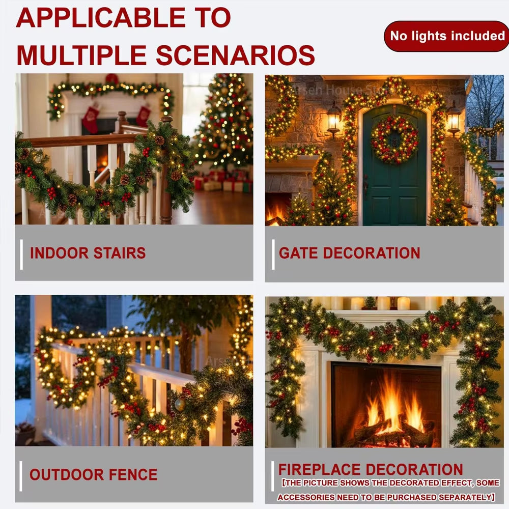 Christmas LED Rattan Wreath Decorative, Christmas Garland Artificial Xmas Tree Rattan Banner Decoration Wreath for Navidad Decor