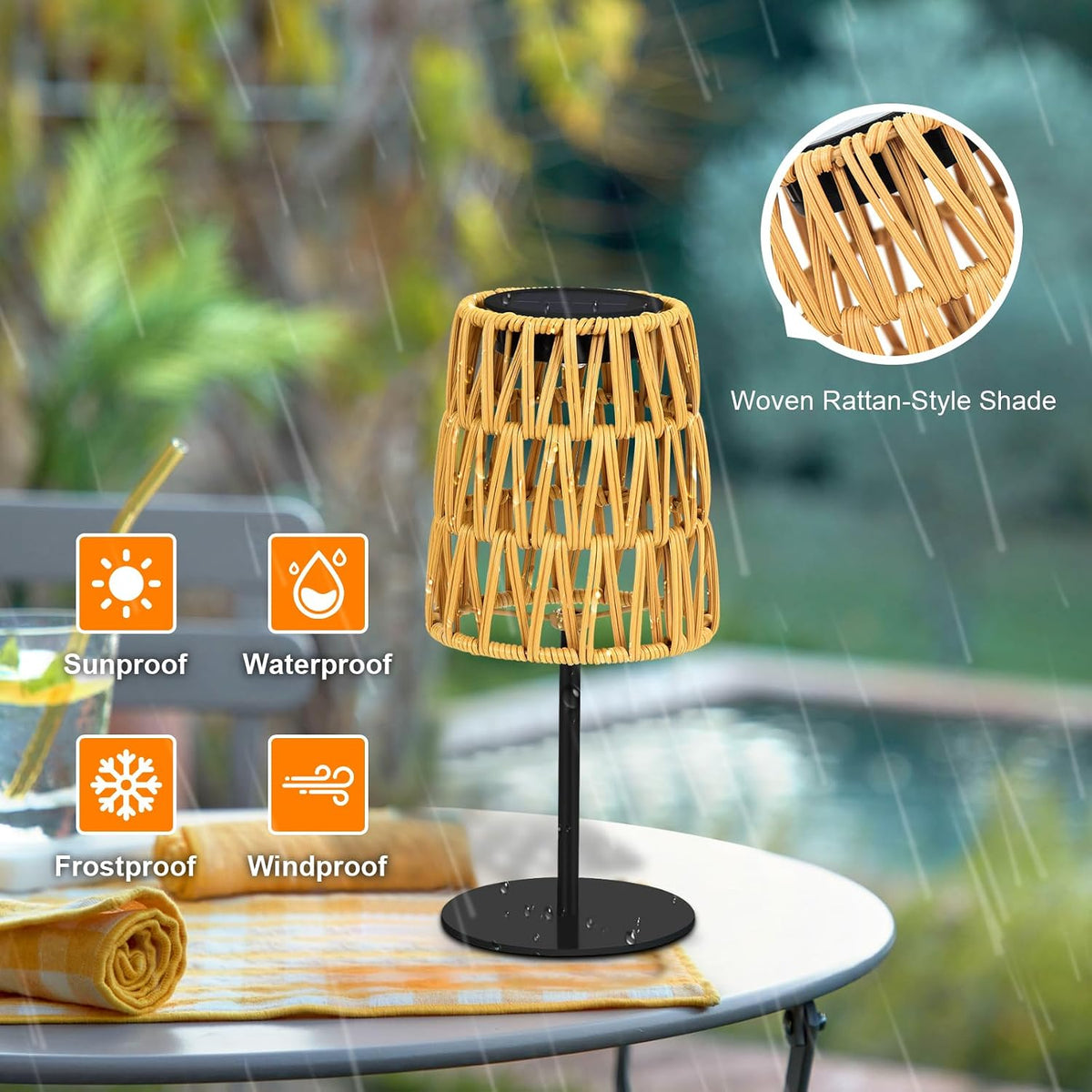 4Pcs Solar Table Lamp Outdoor Waterproof: Rechargeable LED Solar Lantern for Garden Yard, Solar Lights outside Cordless Table Rattan Lamp, Small Deck Lamp for Balcony Patio, Garden Gifts for Women
