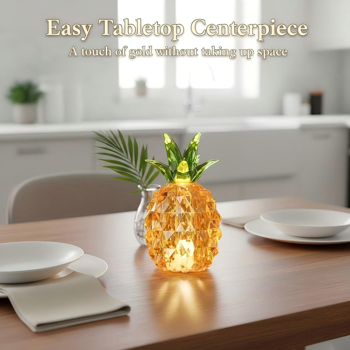 Gold Pineapple Decor, 4.9 Inch Small Battery Operated Table Lamp