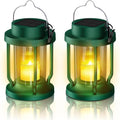 Solar Lantern Outdoor & Indoor Use – Hanging Solar Lights with Realistic Flickering Flameless Candle, Weatherproof for Gardens, Patios, Trees, and Lawns (Green, 2 Pack)