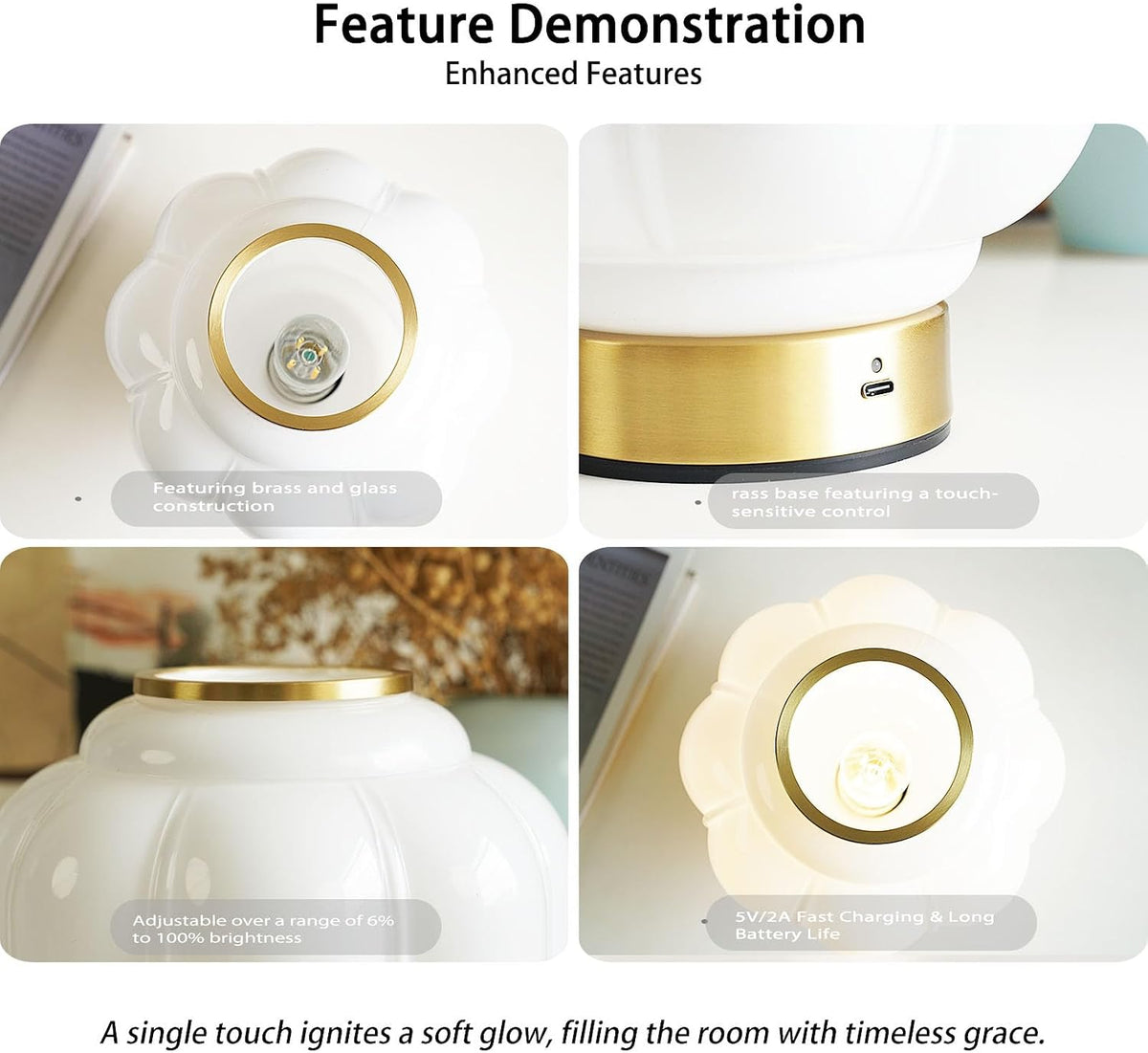 Cordless Vintage Lamp, Rechargeable Dimmable Table Lamp for Bedroom