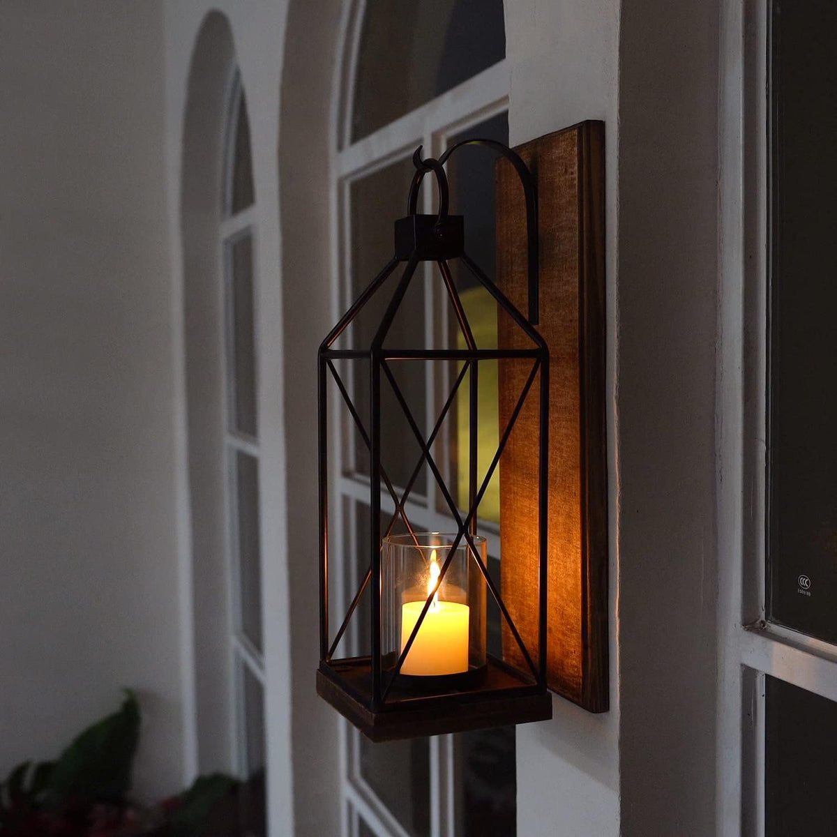Wall Candle Sconces Set of 1, Rustic Wood Holders with Glass Decor