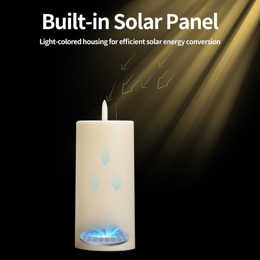Outdoor Solar Powered Candles, 3" X 6" Ivory White Flickering Flameless Candle Set, LED Rechargeable Pillar Waterproof Candles for Outdoor Lanterns,Patio Decor, Set of 2