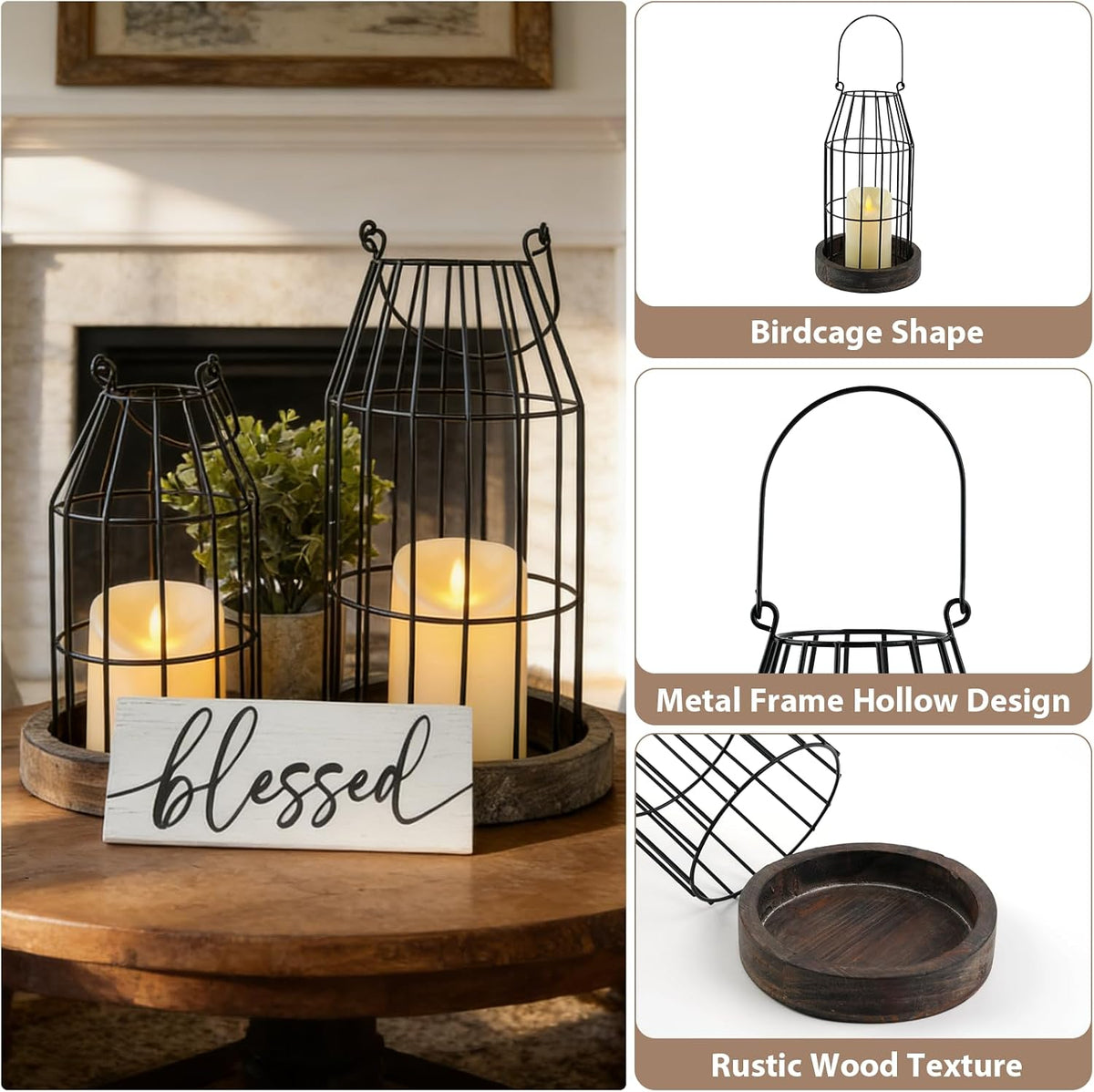 Rustic Farmhouse Lanterns Set of 7, Modern Home Decor Table Centerpieces
