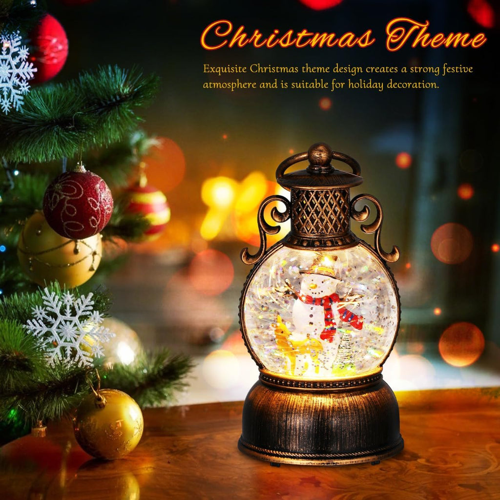Christmas Snow Globe LED Candles Battery Operated Lighted Flameless Lantern Swirling Water Glittering Spinning Candle Home Decor for Thanksgiving Christmas Decoration, Snowman