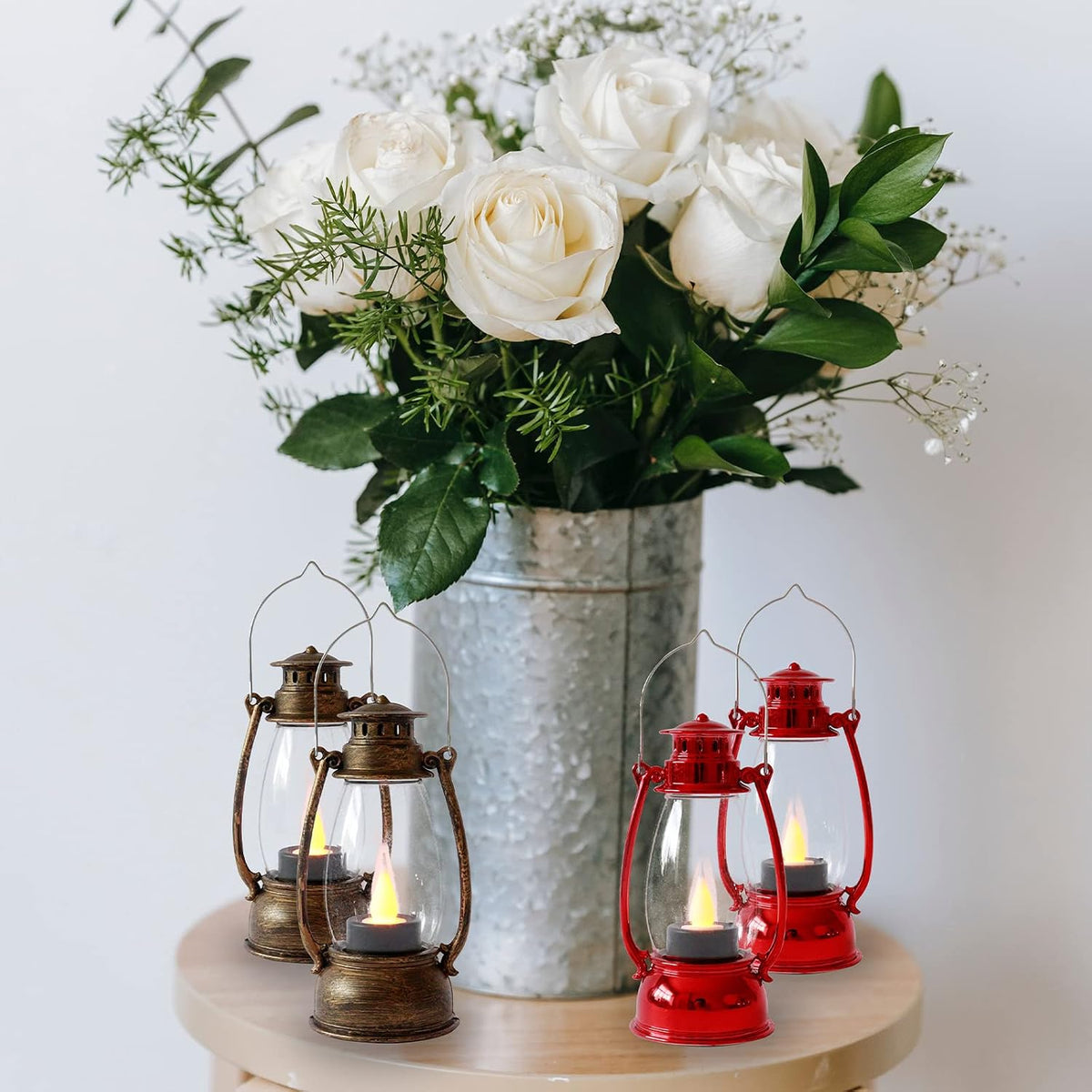 (6 Pcs-5.1In) Mini Red Lanterns for Christmas Decor, Lightweight Portable Small LED Lanterns Decorative Indoor & Outdoor Hanging Ornaments for Weddings Party Halloween Classroom Decorations