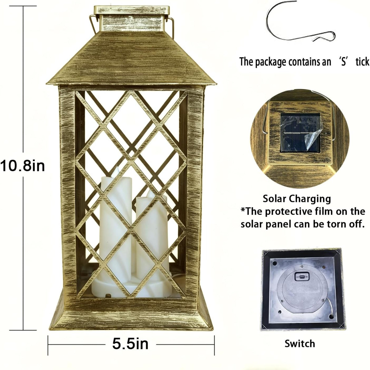 Solar Outdoor Lantern 3 LED Flickering Flameless Candle Decorative Lights