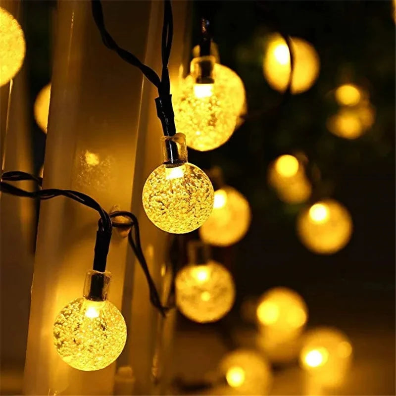 Solar LED Crystal Ball String Light 10M Waterproof Fairy Lights Christmas Wedding Garland Garden Lawn Tree Outdoor Decoration