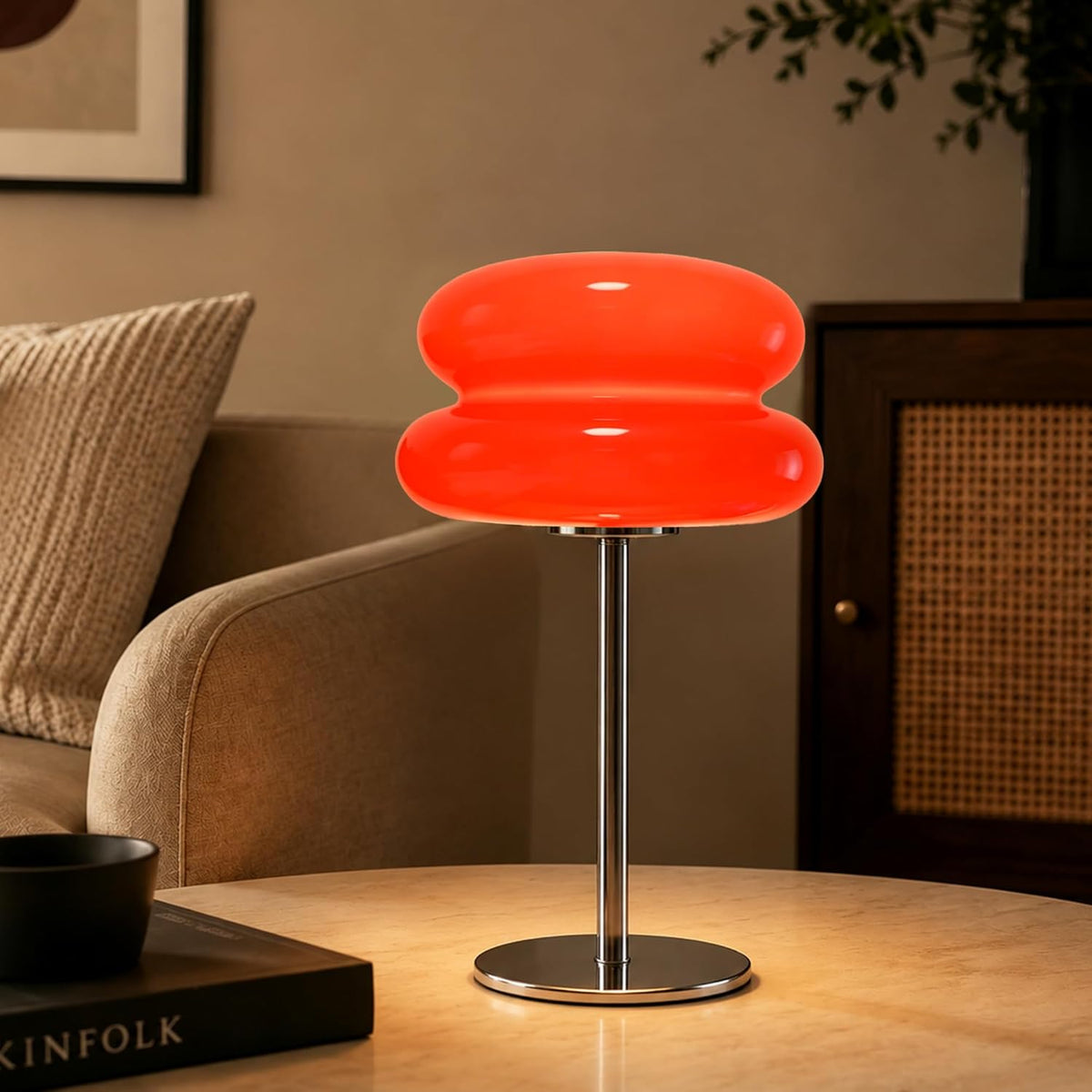 Bedroom Mushroom Lamp, Medieval Modern Bedside Table Lamp, Dimmable Retro Egg Tart Headlight, Unique Home Mushroom Decoration Aesthetic Lovely Living Room Desk Lamp (Red)