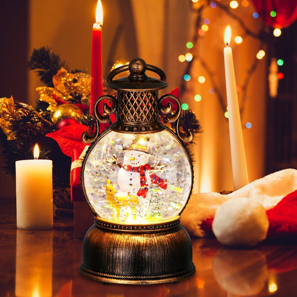 Christmas Snow Globe LED Candles Battery Operated Lighted Flameless Lantern Swirling Water Glittering Spinning Candle Home Decor for Thanksgiving Christmas Decoration, Snowman