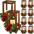 30 Pcs Wooden Wedding Lantern Centerpiece, Red Rose, Brown