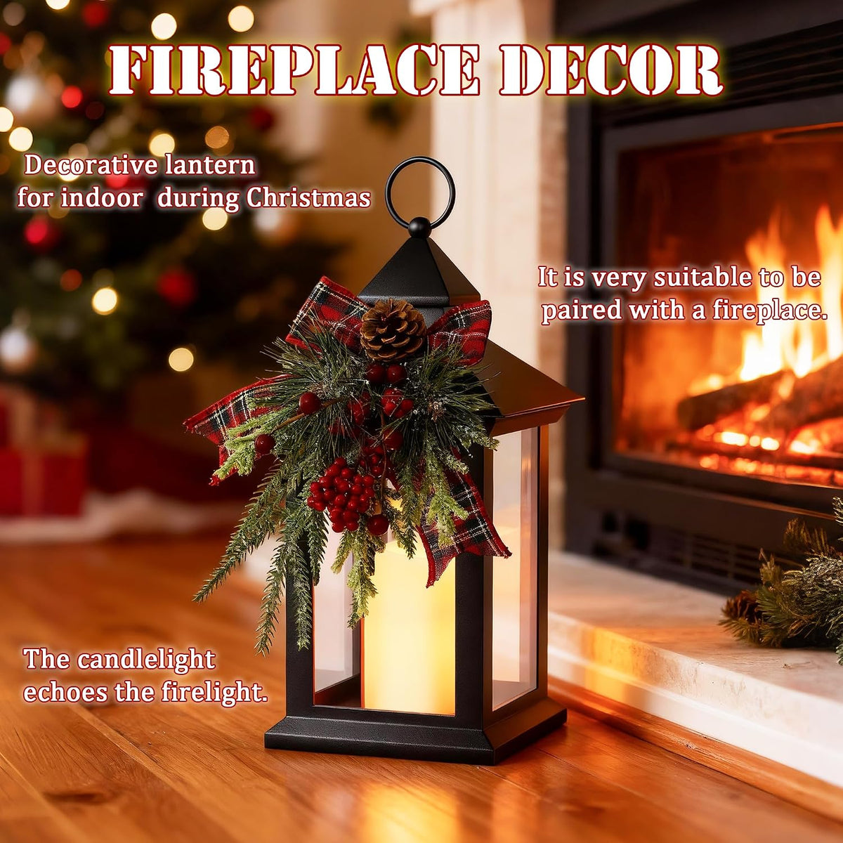 Christmas Decorative Candle Lanterns, 1 Packs 14" Xmas Porch Decor