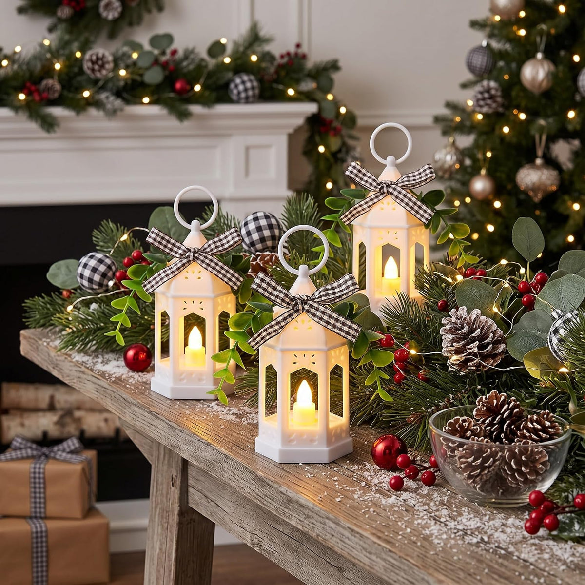 3 Pcs Farmhouse Mini Lanterns for Centerpieces Tiered Tray Decor, White