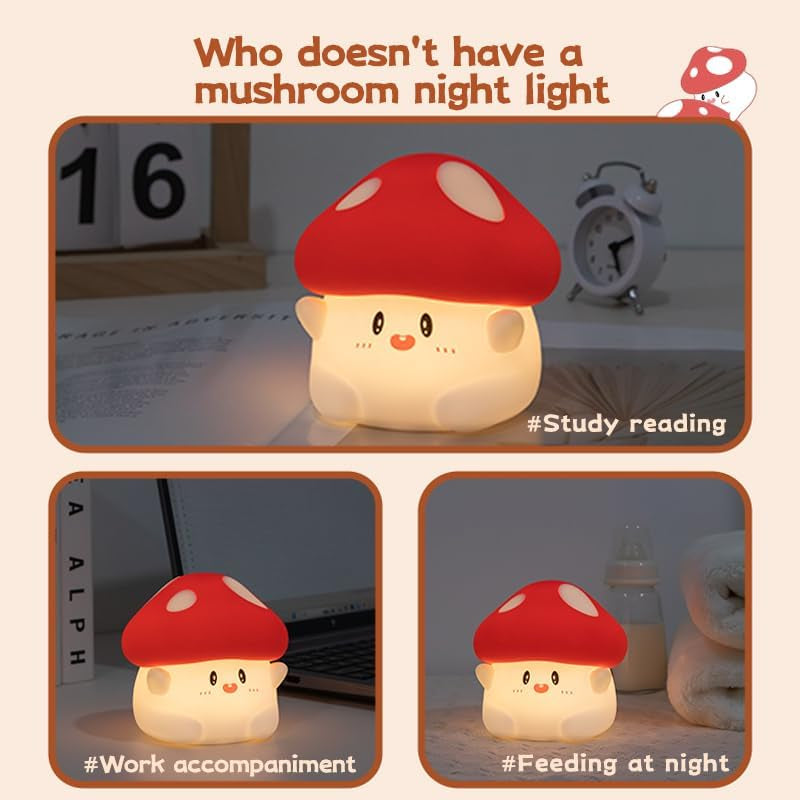 Mushroom Silicone Night Light for Kids - Squishy LED Lamp with Soft Touch, USB Rechargeable & Long Battery - Cute Touch Control Mushroom Light for Kids Room Decor & Gifts