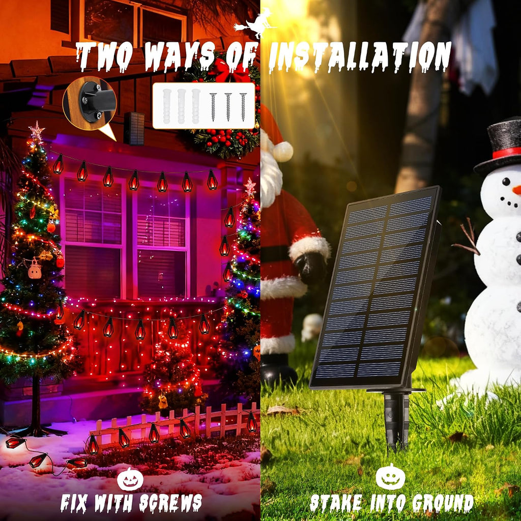 Solar Flame String Lights - 42Ft 15 LED Lights Outdoor Solar String Lights for Garden Patio Christmas Decoration (Red, 42Ft)