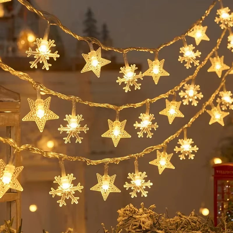 3M Christmas Lights Snowflake String Lights Fairy Lights Waterproof Star Ball LED Lamp for Home Christmas Tree Garden Decoration
