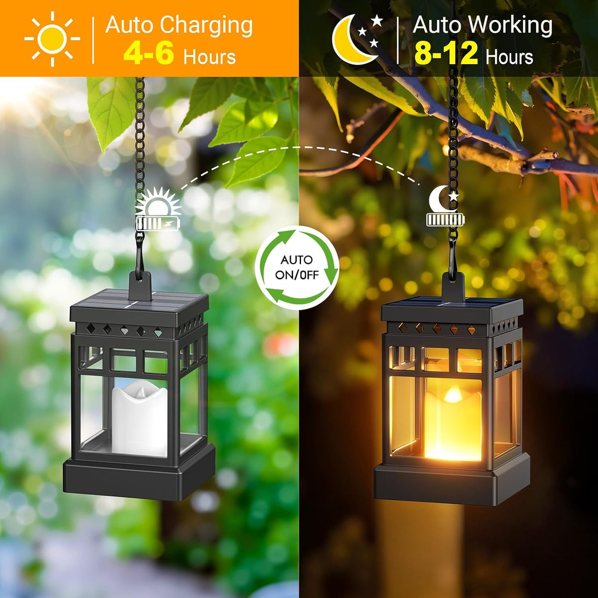 Halloween Decorations Solar Lanterns, 2 Modes with Flickering Candle