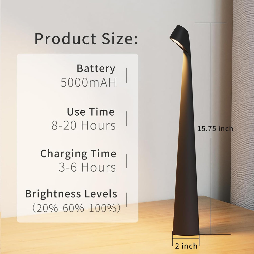 Cordless Rechargeable Reading Metal Table Lamp, 3-Level Brightness