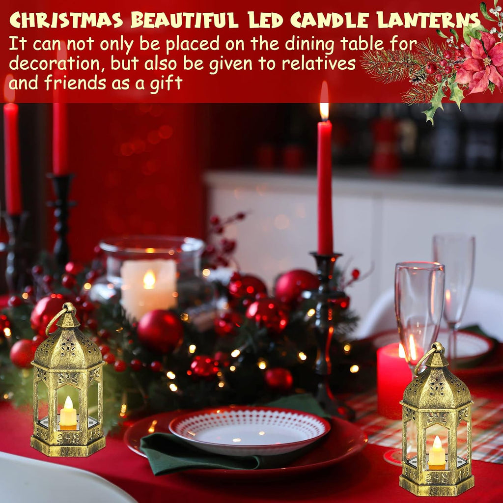 24 Pcs Mini Halloween Lantern Centerpiece with LED Candle,Gold