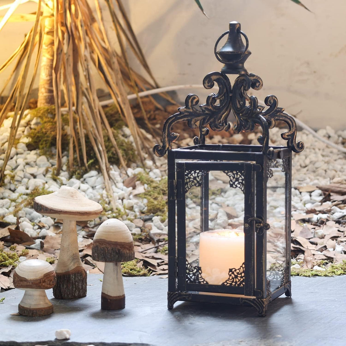 Candle Lantern Decorative Indoor & Outdoor, Large Vintage Metal Hanging/Tablet