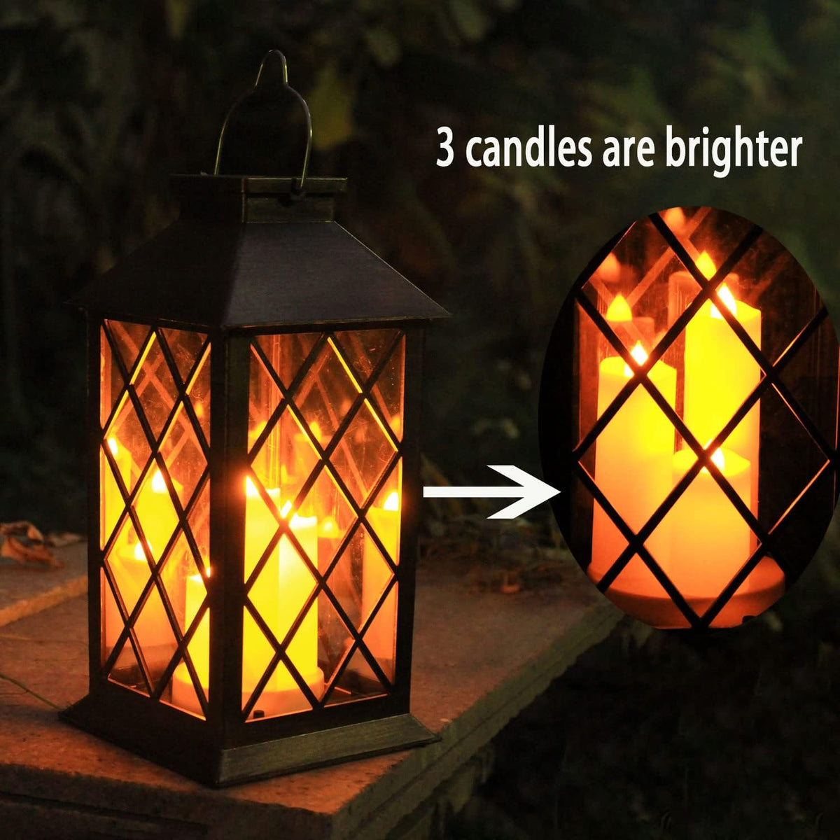 Solar Outdoor Lantern 3 LED Flickering Flameless Candle Decorative Lights