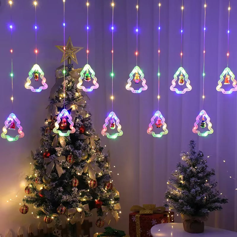 2026 Christmas Tree LED Curtain Lights for Window Decoration Party Background String Lights Holiday Home Decor Supplies