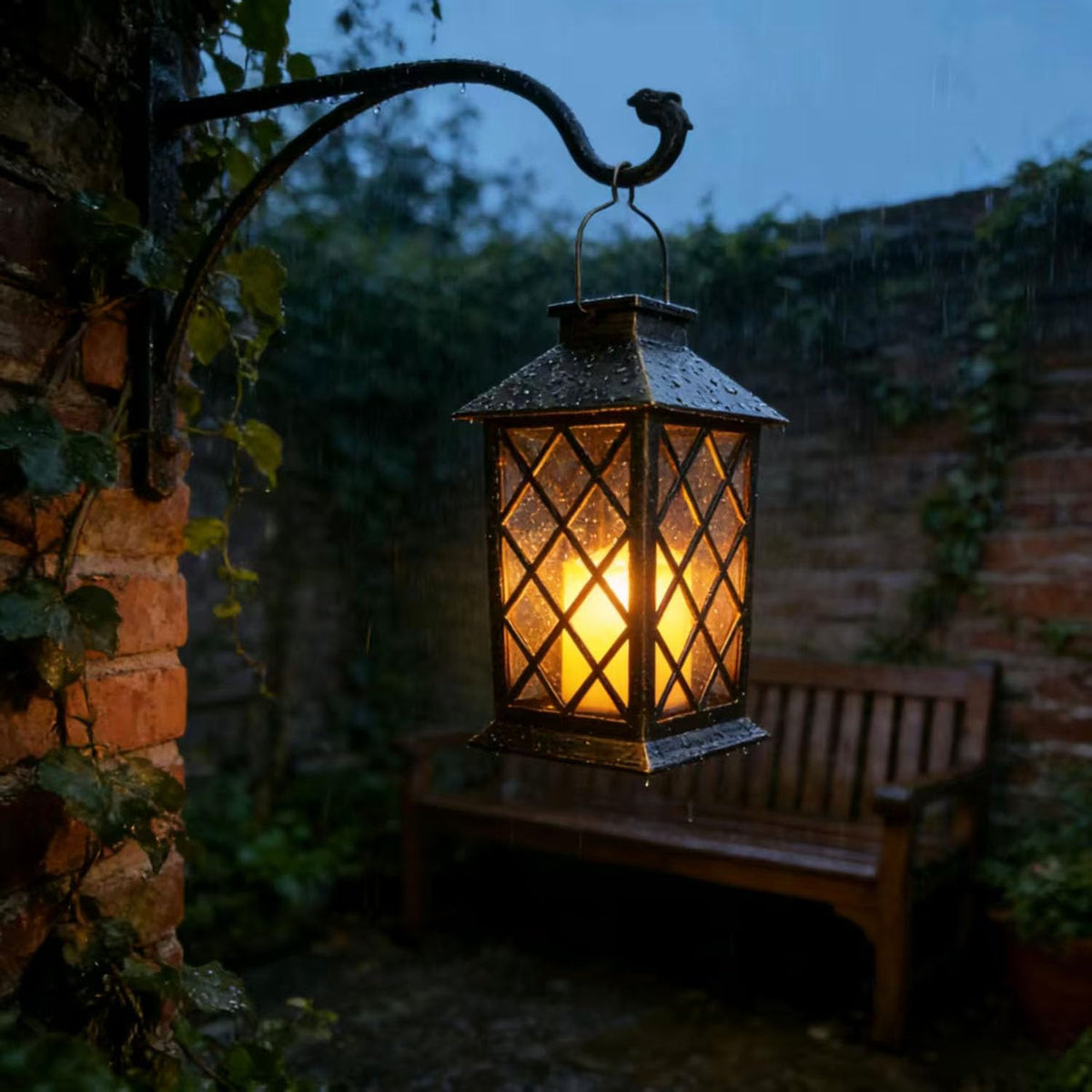 Solar Hanging Garden Lantern, Waterproof LED Flickering Flameless Candle Light (1Pack)