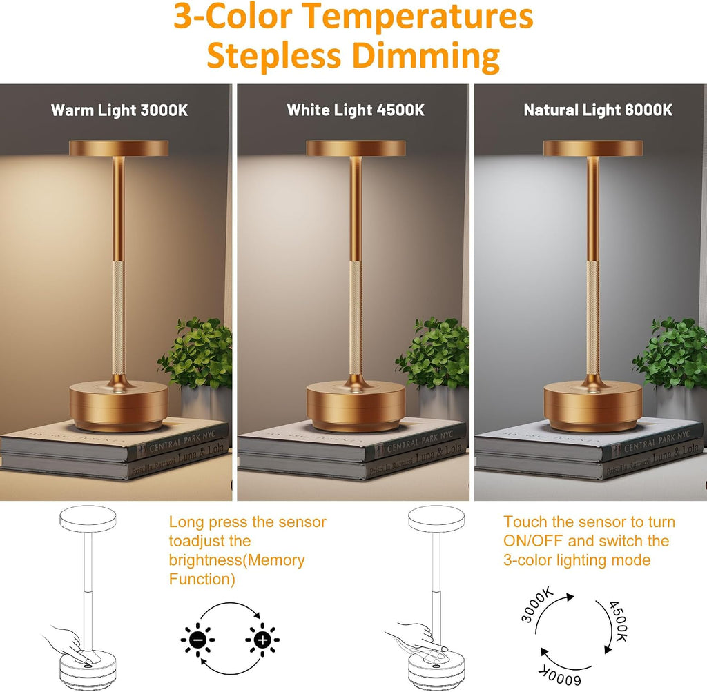 LED Cordless Table Lamp Rechargeable,Battery Powered Outdoor Table Light