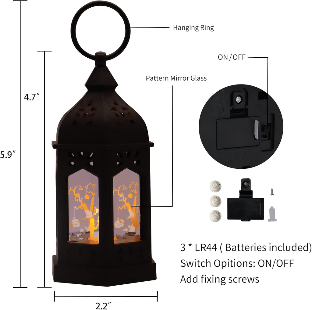 Halloween Mini Lantern for Centerpiece, 5"Small Jack O Lantern Lights with Mirror Glass for Halloween Decorations Indoor, Centerpiece Table Decoration, 8Pcs Hanging Candle Holder, Battery Included