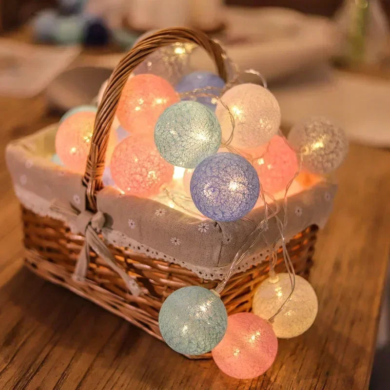 Cotton Ball String Fairy Night Lights LED Bulb Bedroom Christmas Halloween Outdoor Holiday Party Baby Bed Lights Decoration