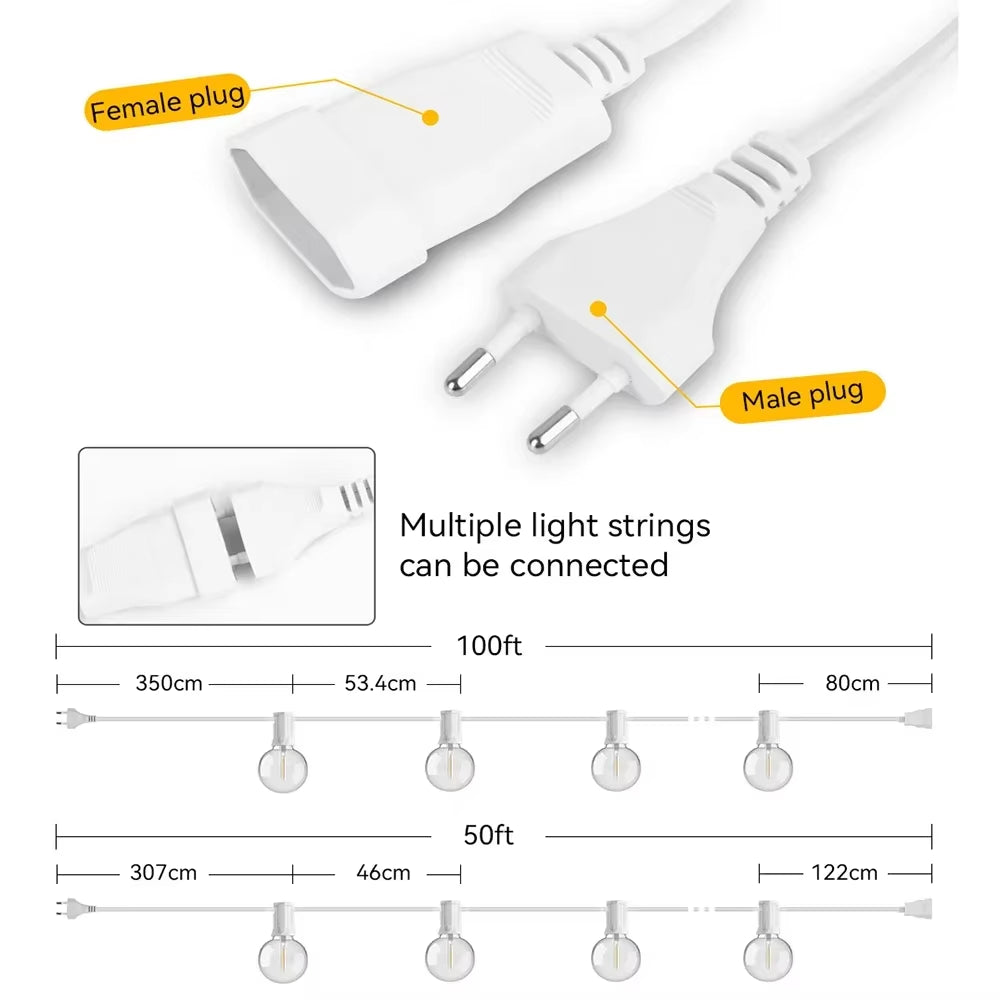 30M 15M Fairy String Light G40 LED Ball Festoon Lights Connectable Wedding Light String Decoration for Backyard Garden Party