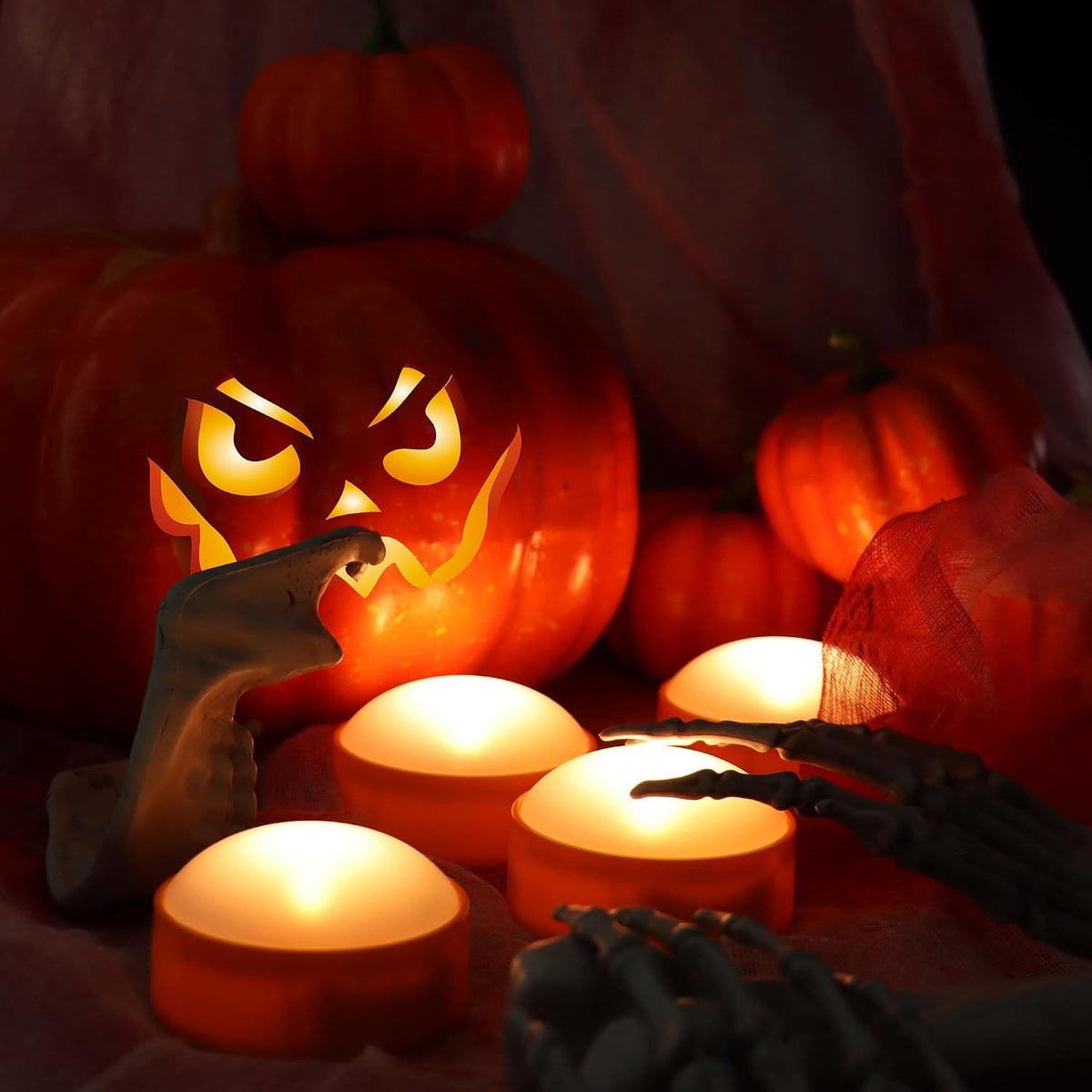 LED Pumpkin Lights with Remote and Timer, Orange Color, 4 Pack