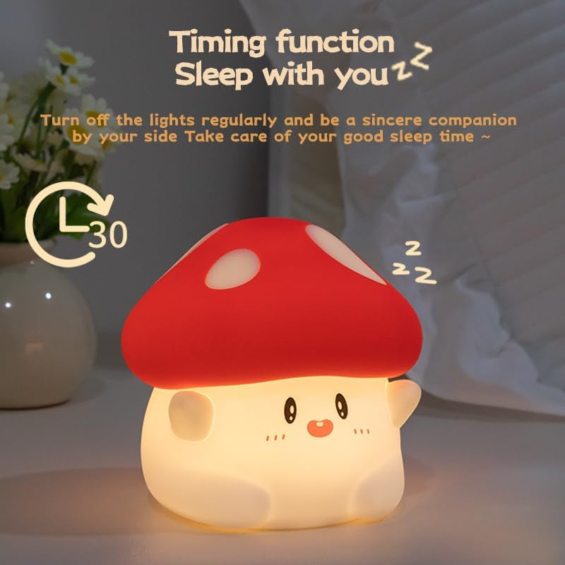 Mushroom Silicone Night Light for Kids - Squishy LED Lamp with Soft Touch, USB Rechargeable & Long Battery - Cute Touch Control Mushroom Light for Kids Room Decor & Gifts