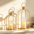 Gold Lanterns with Hurricane Glass, Set of 2 for Centerpieces
