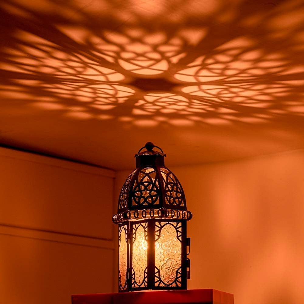 12.8'' Moroccan Lanterns Decorative Indoor & Outdoor, Vintage Christmas Candle Holder, Metal Lanterns Decorative, Table, Patio, Porch, Shelf, Christmas Spring Halloween Home Decor (Amber)