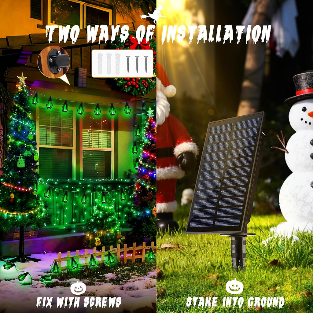 Solar Flame String Lights - 42Ft 15 LED Lights Outdoor Solar String Lights for Garden Patio Christmas Decoration (Green, 42Ft)