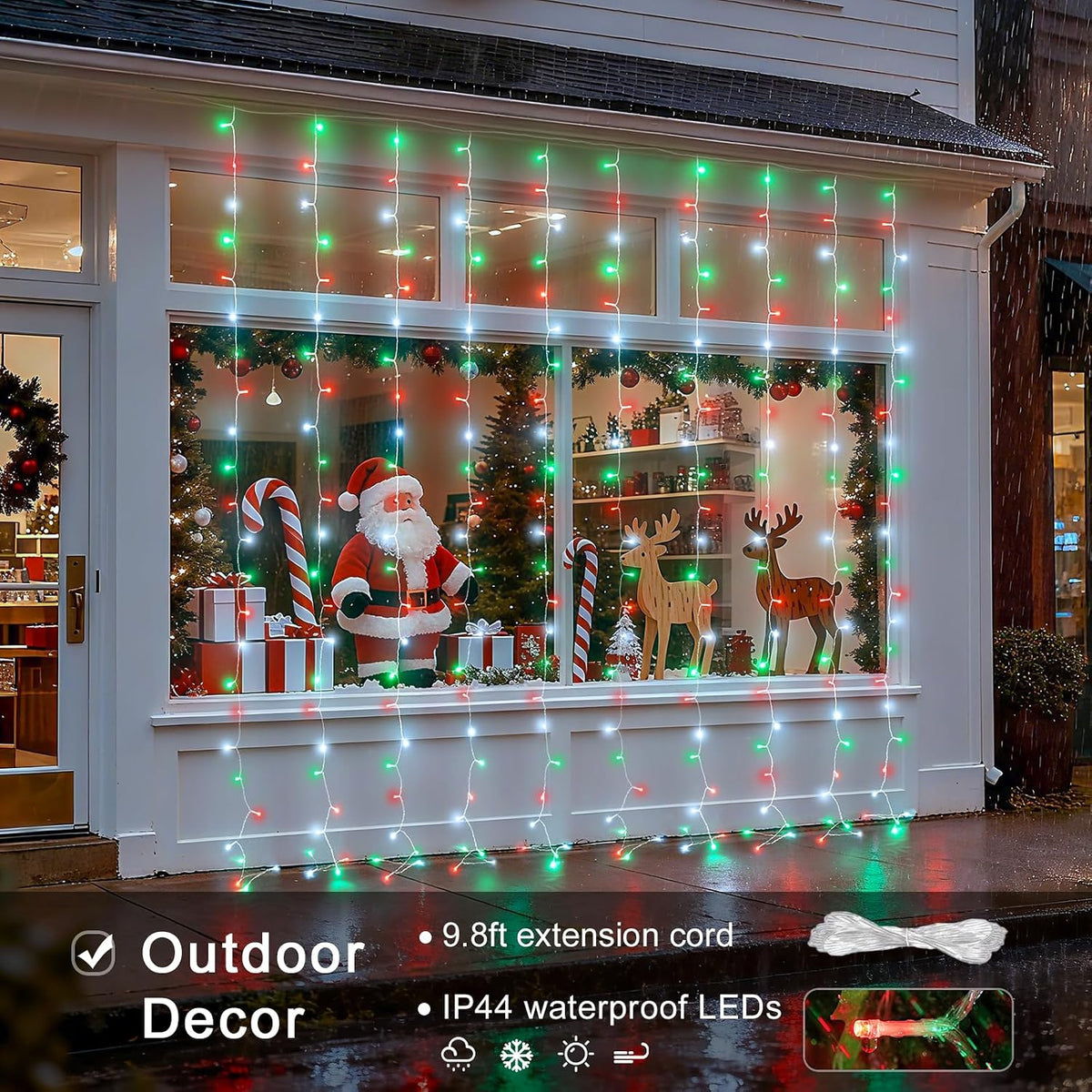 300LED Red White and Green Christmas Curtain Lights with Remote