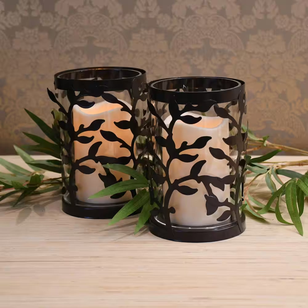 6.5 In. Vine Metal and Glass Candle Holder with LED Candle (Set of 2)