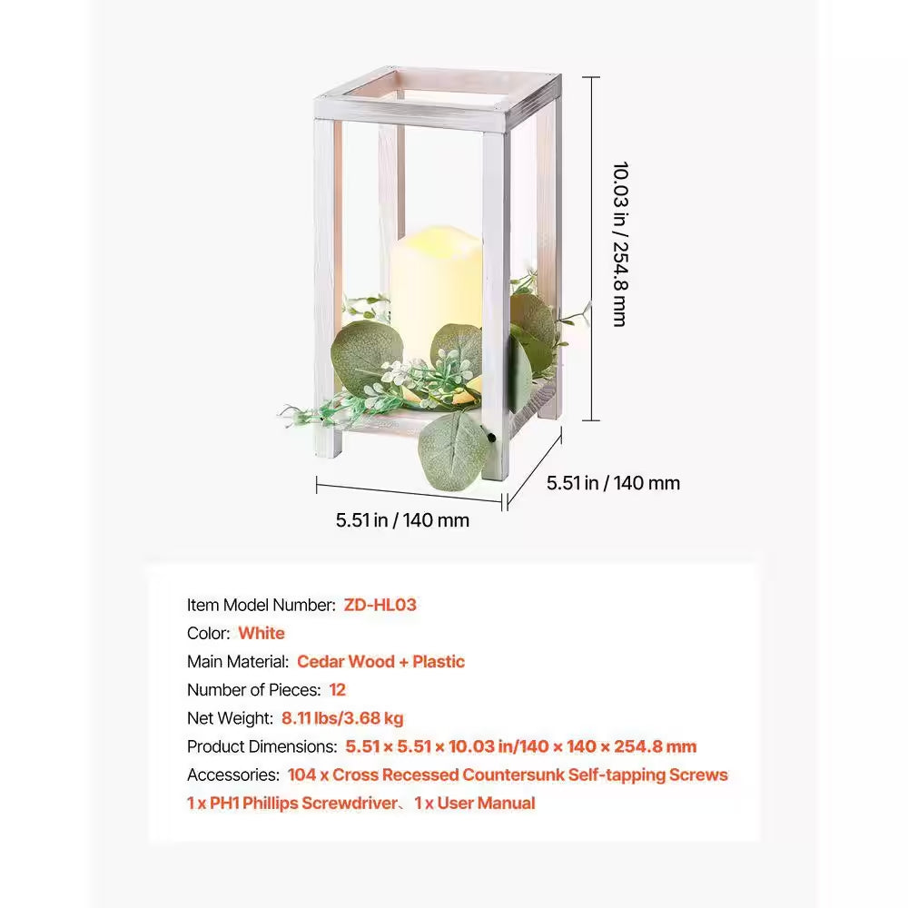 White Wooden Wedding Lantern Centerpiece, Includes 12-Wooden Lantern Candle Holder 12-Flameless LED Candle, 12Set/36Pcs
