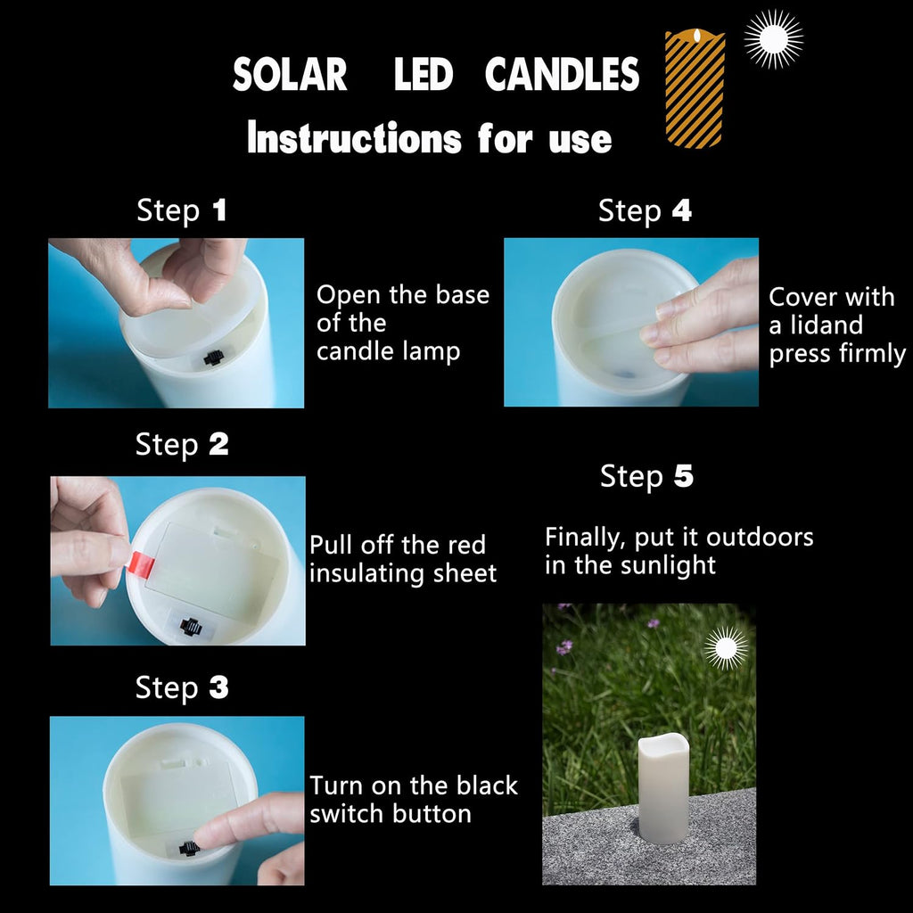 Solar Candles Outdoor Waterproof, 3" X 6" Ivory White Flameless Candles, Dusk to Dawn Light Sensor, LED Rechargeable Pillar Solar Candles for Outdoor Lanterns, Patio Decor, Set of 2