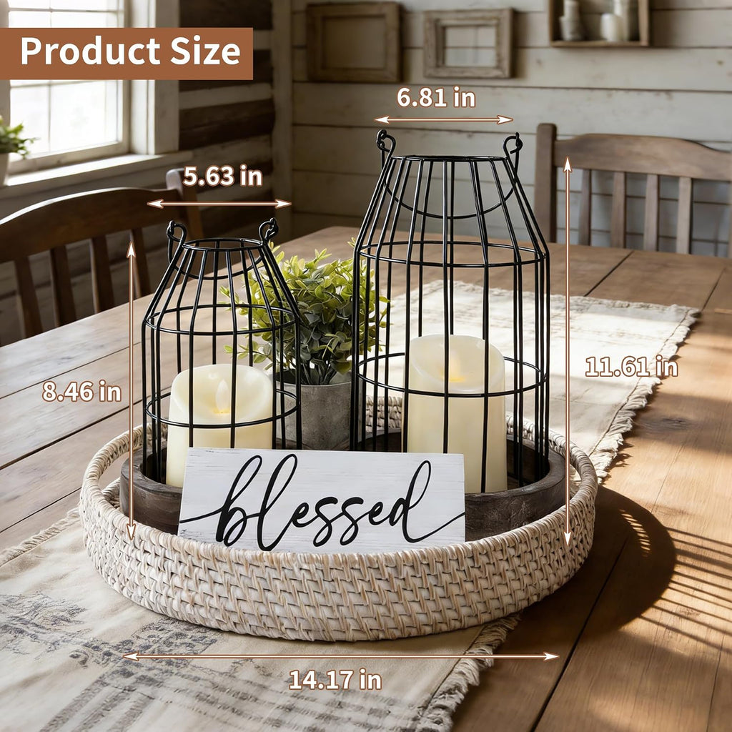 Rustic Farmhouse Lanterns Set of 7, Modern Home Decor Table Centerpieces