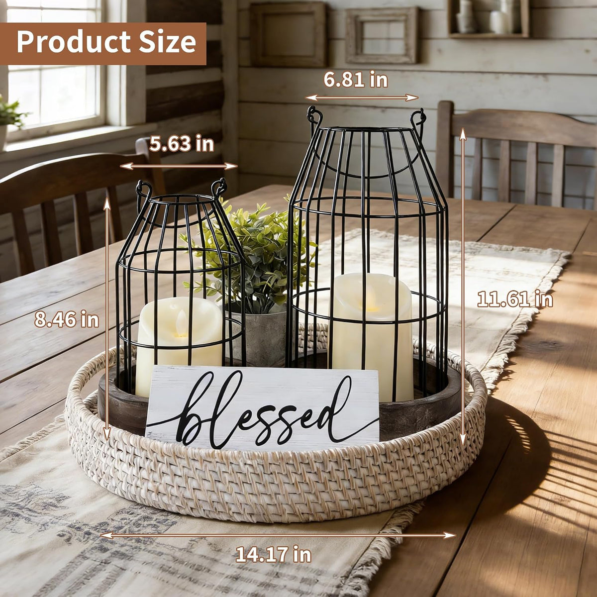 Rustic Farmhouse Lanterns Set of 7, Modern Home Decor Table Centerpieces