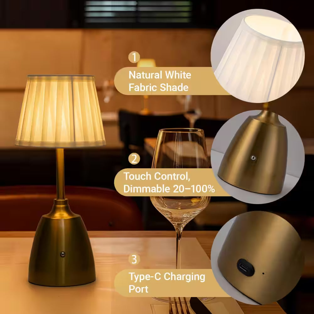 14'' Classic Vintage Rechargeable LED Table Lamp Trasitional Touch Control USB Cordless in Antique Brass