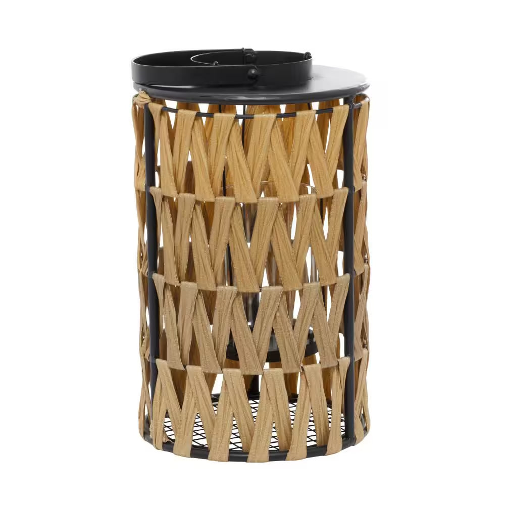17 In. H Brown Plastic Rattan Decorative Candle Lantern