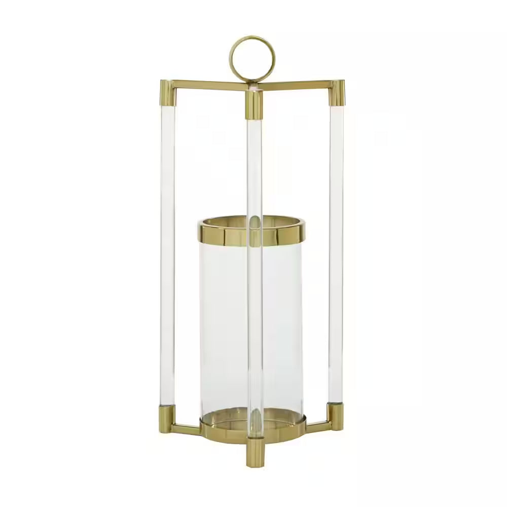 23 In. H Gold Stainless Steel Decorative Candle Lantern with Acrylic Accents
