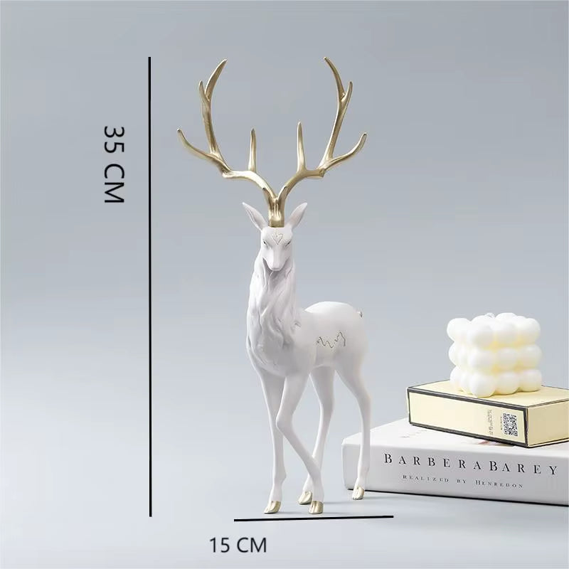 High End Deer Statue Reindeer Figurines Resin Sculpture for Living Room Luxury Home Decoration Nordic Tabletop Ornaments New