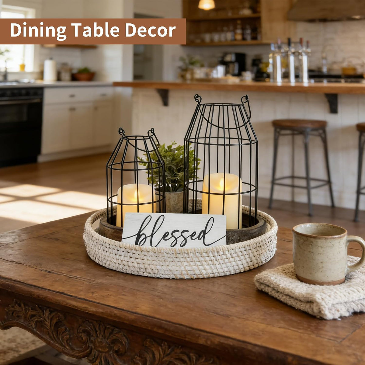 Rustic Farmhouse Lanterns Set of 7, Modern Home Decor Table Centerpieces