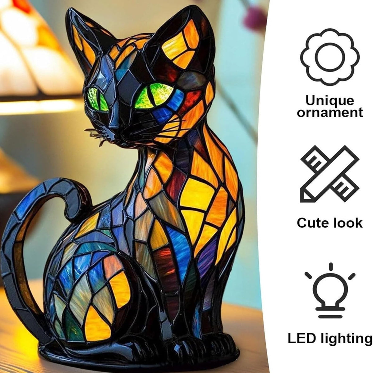 Cat Lamp,Retro Cats Stained Resin Cat Tabletop Night Light,Stained Animal Lam...